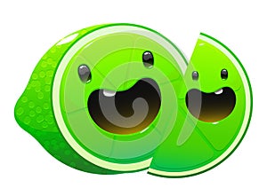 Bright juicy tasty green lime cartoon two character