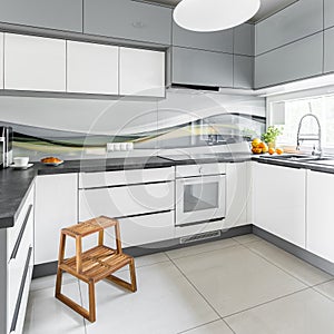 Bright kitchen with step stool