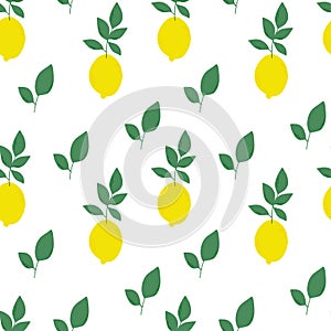 Bright lemons with leaves seamless pattern