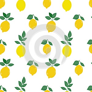 Bright lemons with leaves seamless pattern