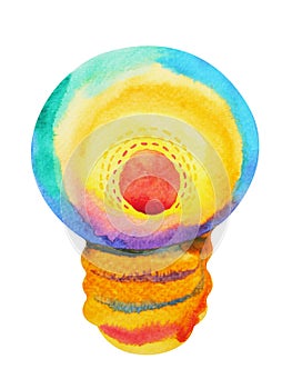 Bright light bulb colorful watercolor painting illustration