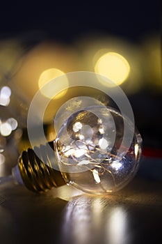 Bright light bulb electric lamp close up