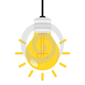 Bright Light Bulb Flat Icon Isolated on White