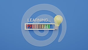 Bright light bulb with loading learning bar 3D render illustration