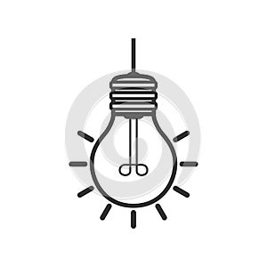 Bright Light Bulb Outline Flat Icon on White