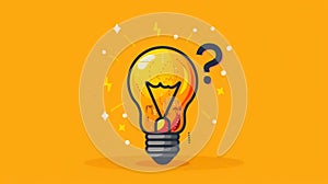 Bright Light Bulb With a Question Mark Glowing Against a Yellow Background, AI Generated