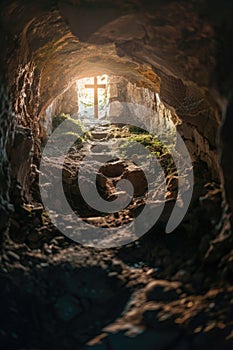 A bright light at the end of a dark tunnel, symbolizing hope and guidance