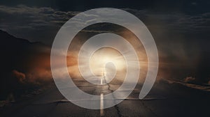 bright light at the end of the road AI generated