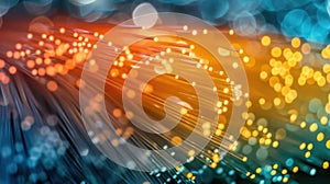 Fiber Optic Cables Transmitting Data and Light in a Network Communication Technology