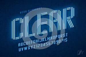 Bright light neon alphabet, retro-futuristic style original type.