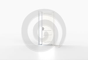 Bright light shining through open white door on white background