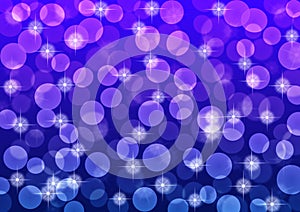 Bright Lights, Bokeh and Glittering Sparkles in Blue and Purple Background