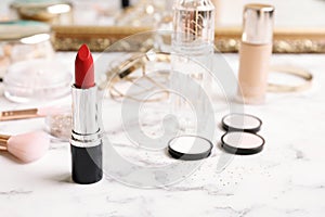 Bright lipstick on dressing table