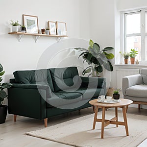 Bright living room with sofa carpet and armchair