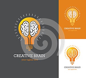 Bright logo with linear brain icon inside a light bulb.