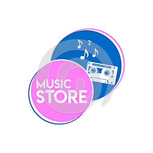 Bright logo of the music portal. Round shape logo on the theme of music