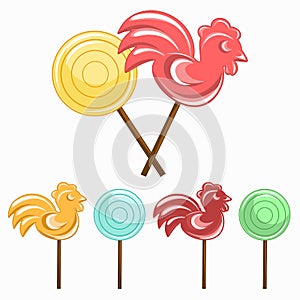 Lollipop, cockerel lollipop isolated on a white background, sweets, caramels, vector illustration