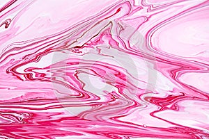 Bright magenta pink and white marbling raster background. Colorful liquid stripy minimalistic trendy paint texture. Rose