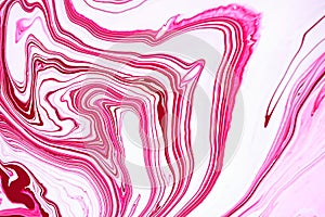 Bright magenta pink and white marbling raster background. Colorful liquid stripy minimalistic trendy paint texture. Rose