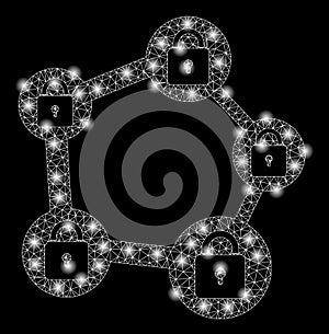Bright Mesh Wire Frame Blockchain Network with Flash Spots