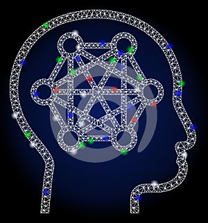 Bright Mesh Carcass Human Brain with Flash Spots