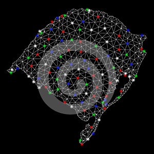 Bright Mesh Carcass Rio Grande Do Sul State Map with Flash Spots
