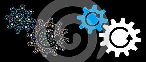 Glowing Mesh 2D Cogs Rotation Icon with Flash Spots