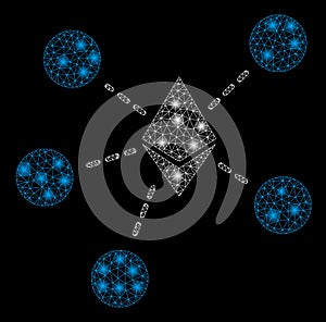 Bright Mesh Network Ethereum Net Structure with Flare Spots