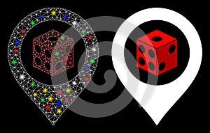 Bright Mesh Network Dice Map Pointer Icon with Light Spots
