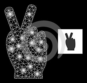 Bright Mesh Victory Gesture Icon with Constellation Light Spots