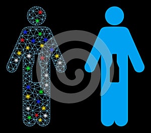 Glowing Mesh Wire Frame WC Man Icon with Flash Spots