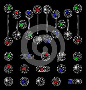 Bright Mesh Wire Frame Genetic Code with Light Spots