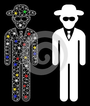 Bright Mesh Wire Frame Security Agent Icon with Light Spots