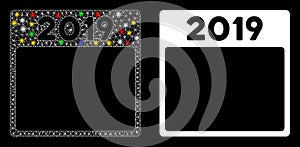 Bright Mesh Wire Frame 2019 Year Calendar Page Icon with Flare Spots photo