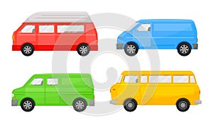 Bright Minibus or Shortbus Isolated on White Background Vector Set