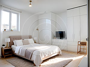 Bright modern bedroom with a large bed