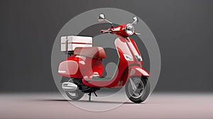 bright modern delivery motorbike or scooter with courier box on back. ai generated