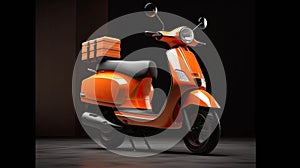 bright modern delivery motorbike or scooter with courier box on back. ai generated