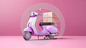 bright modern delivery motorbike or scooter with courier box on back. ai generated