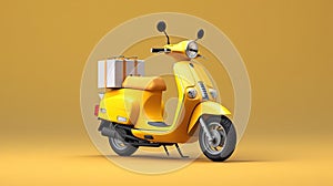 bright modern delivery motorbike or scooter with courier box on back. ai generated