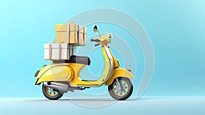 bright modern delivery motorbike or scooter with courier box on back. ai generated