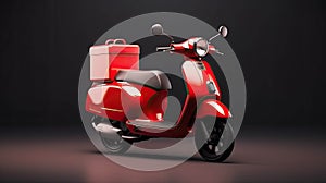 bright modern delivery motorbike or scooter with courier box on back. ai generated