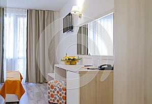 Bright and modern interior of hotel double room 5