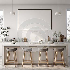 Modern Minimalist Kitchen with Blank Frame Mockup