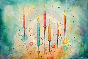 Bright modern loose watercolour style christmas candle scene