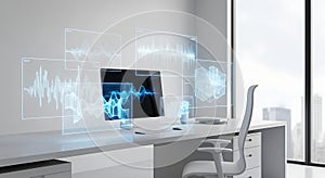 Modern Office with Futuristic Data Visualization