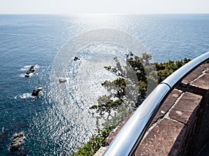 Bright morning sun shining over the Pacific ocean at Cape Ashizuri, Shikoku`s southernmost point