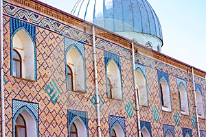 Bright mosaic Haji Yaqub Mosque and Madrasah entrance exterior