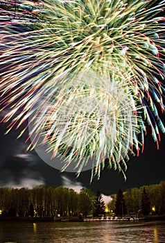 Bright multi-colored fireworks lights