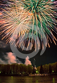 Bright multi-colored fireworks lights